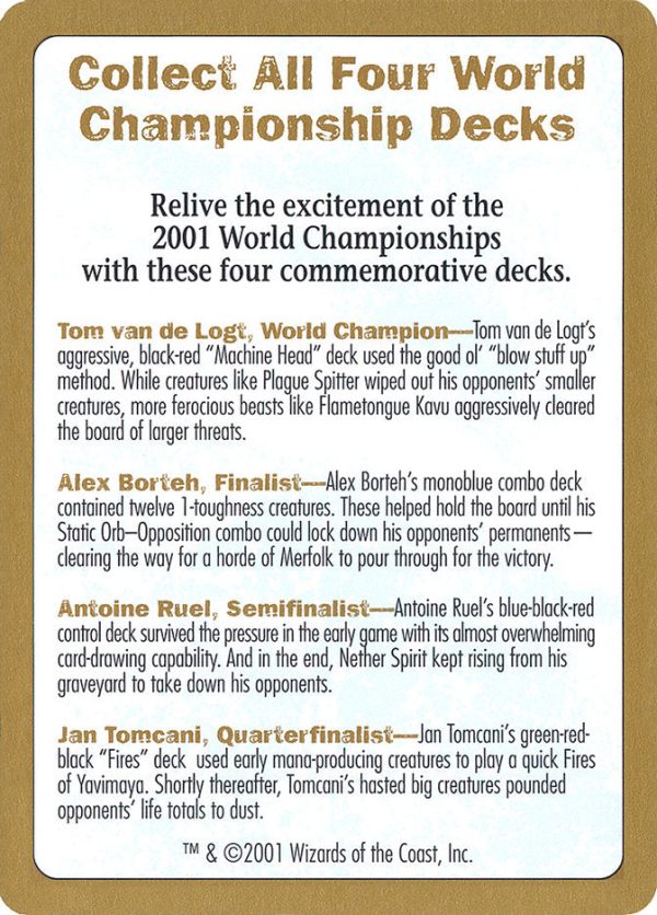 2001 World Championships Ad [World Championship Decks 2001] For Sale