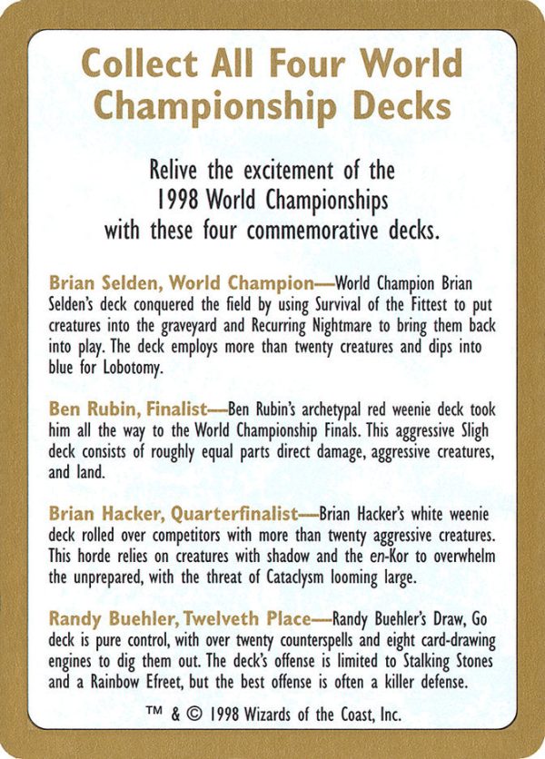 1998 World Championships Ad [World Championship Decks 1998] on Sale